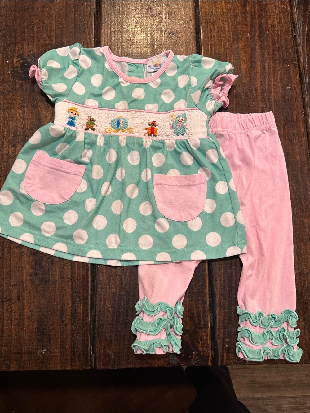 Girls Mint Polka Dot Tunic with Pink Ruffle Leggings - Matching Set